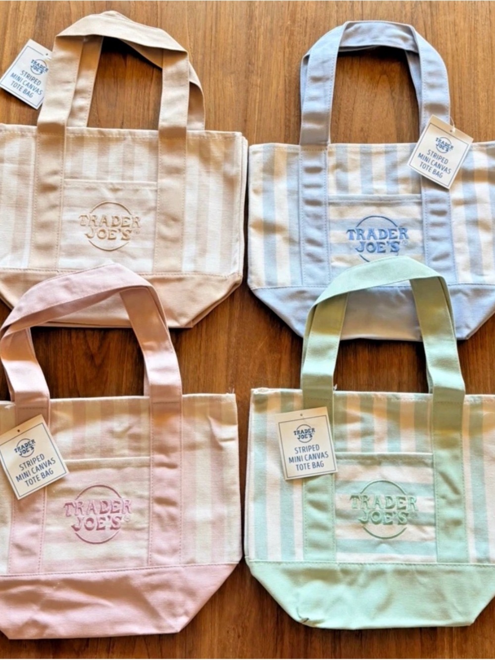 Trader Joe's Striped Mini Canvas Tote - Pastel Pink, Blue, Green, Beige